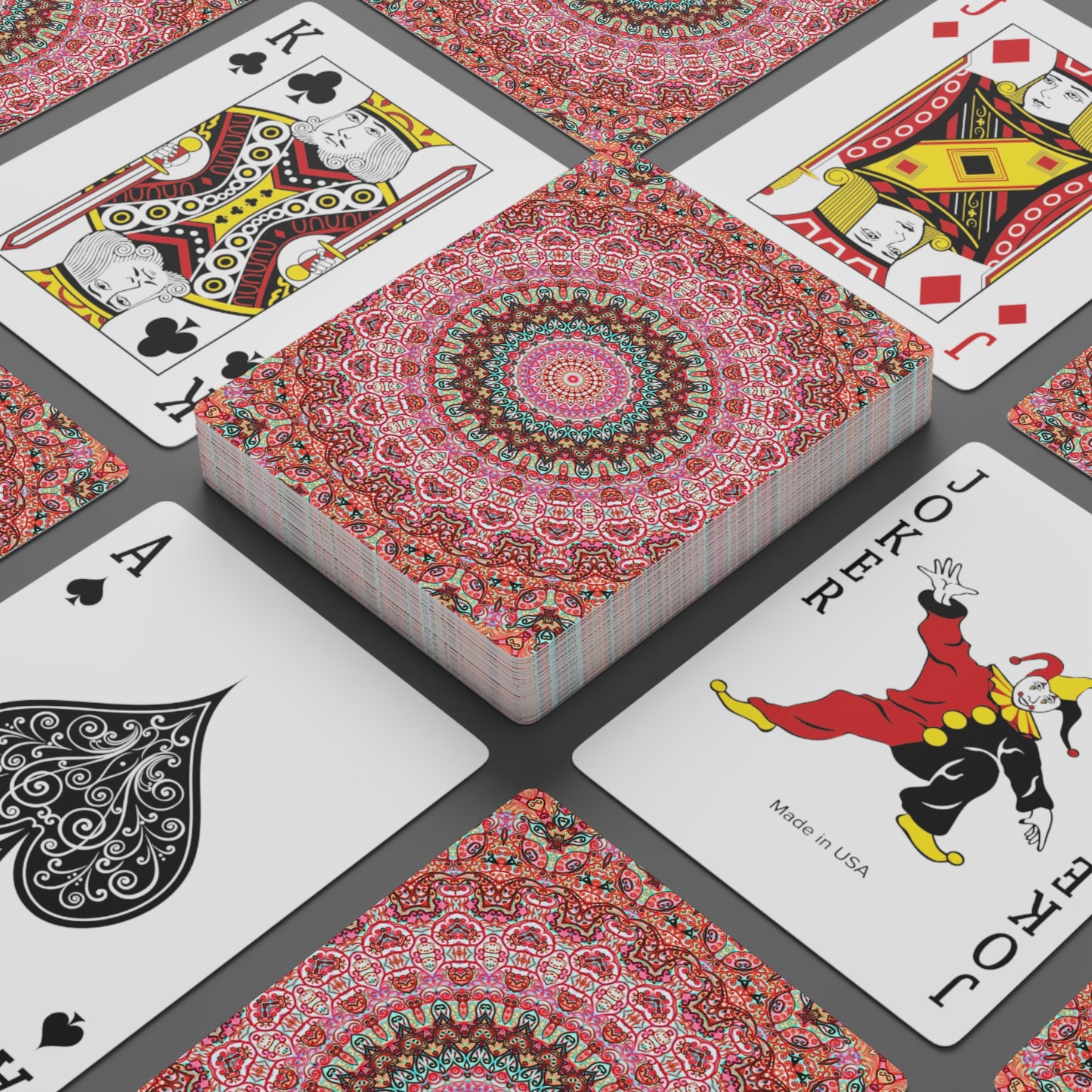 Mandala Playing Cards in Red + Pink